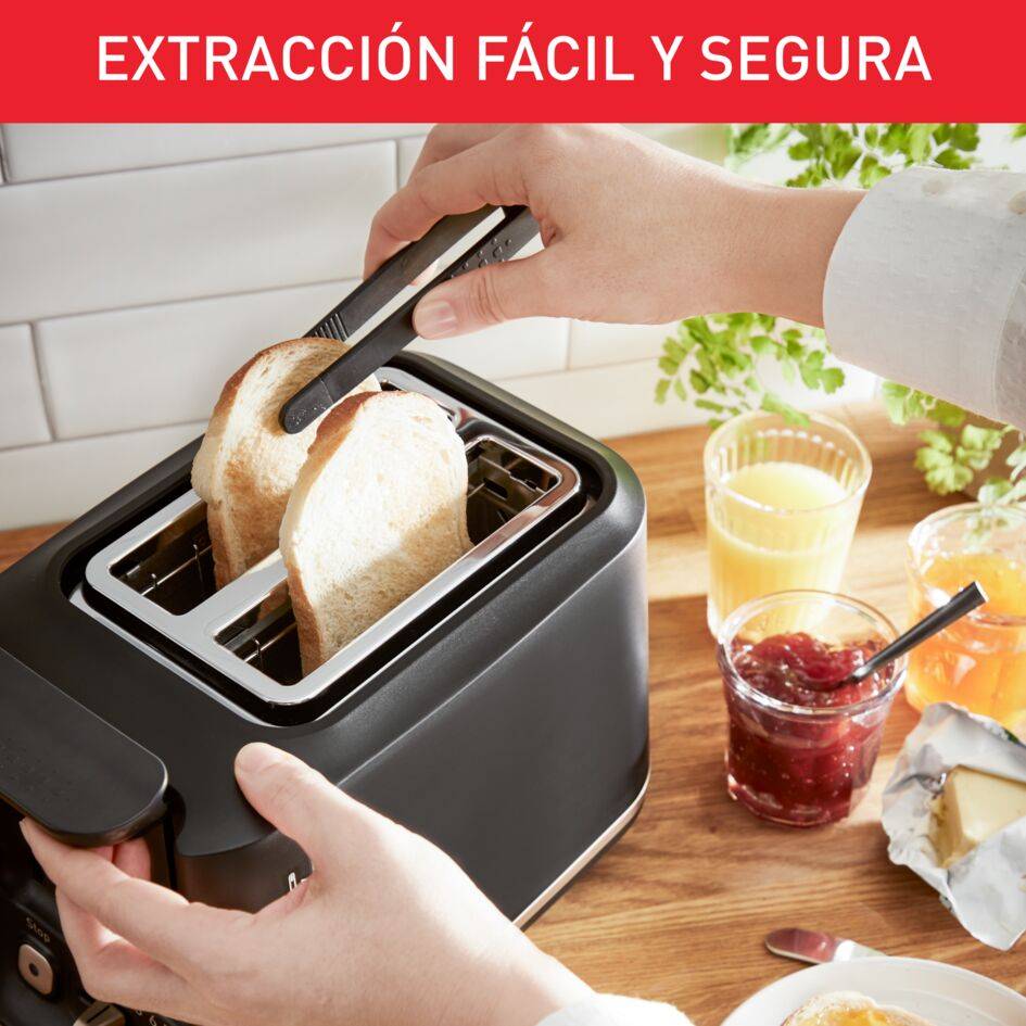 Includeo, Tostadora de 2 ranuras, Pinzas Magnéticas, 7 niveles de tostado, Negro