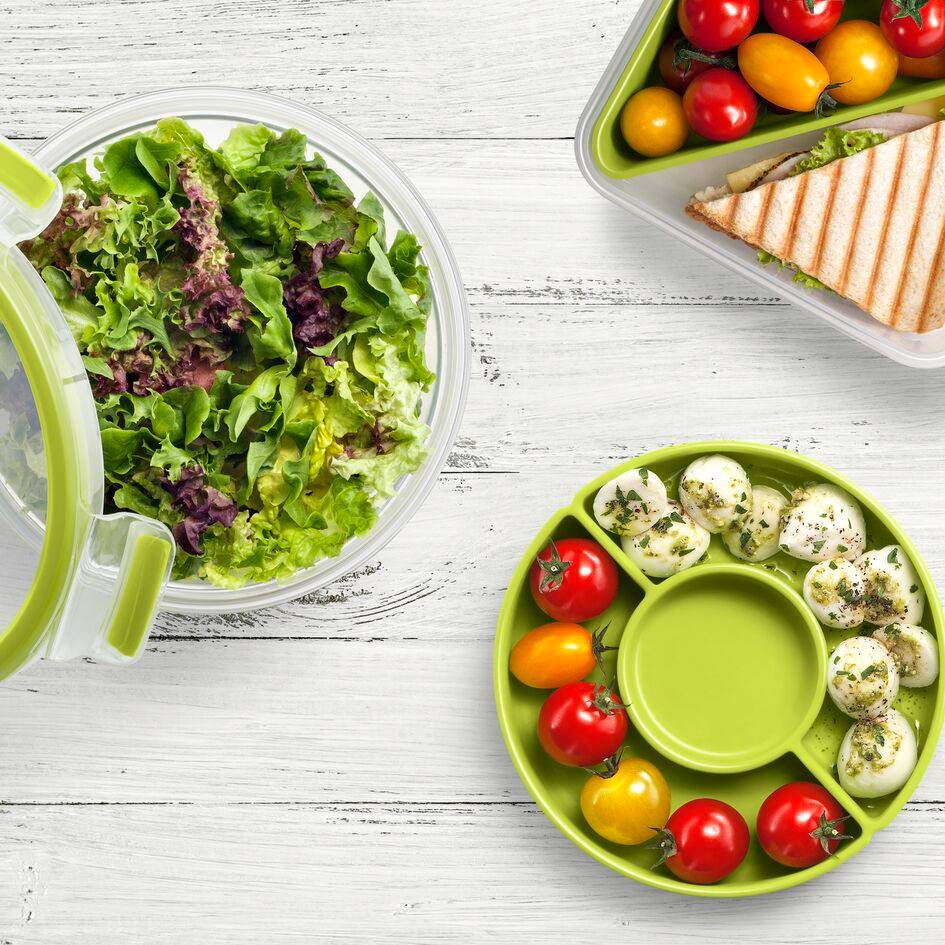 Masterseal To Go, Hermético de plástico para sandwich, 0,85 L, Compartimentos triangulares, Verde