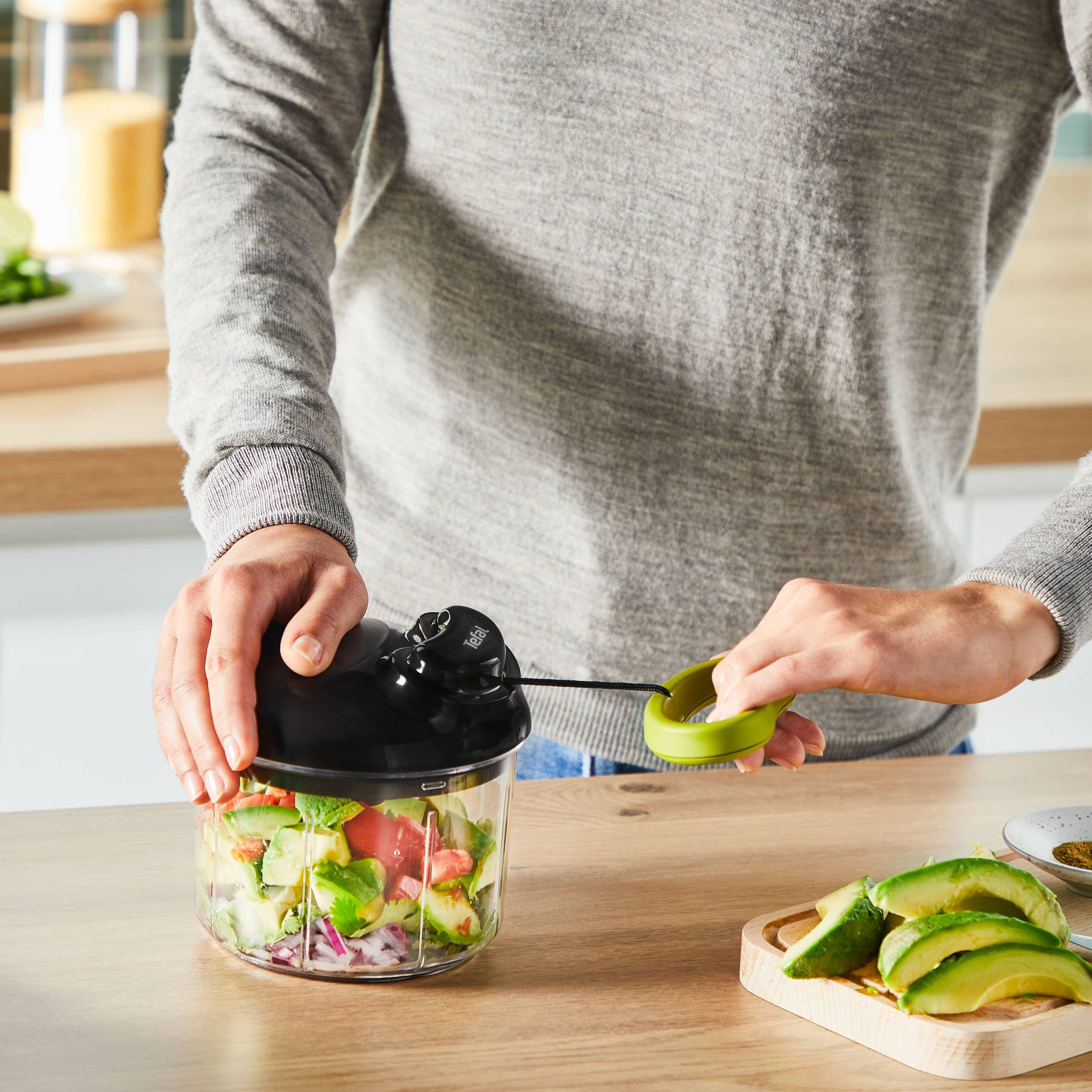 Picadora manual de 5 segundos 900 ml con kit de cuchillas para puré