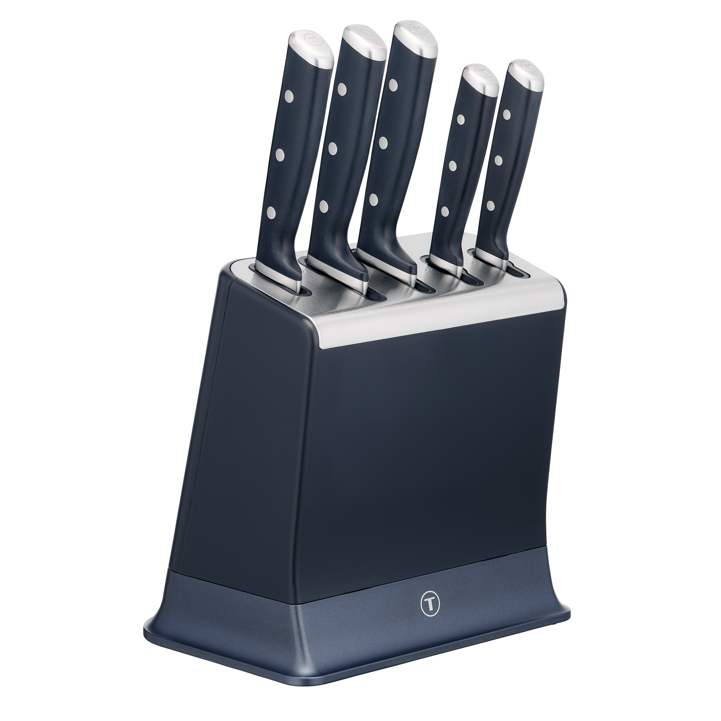 EverSharp, Set de 5 Cuchillos Autoafilables + Bloque, Afilador integrado, Afilado duradero