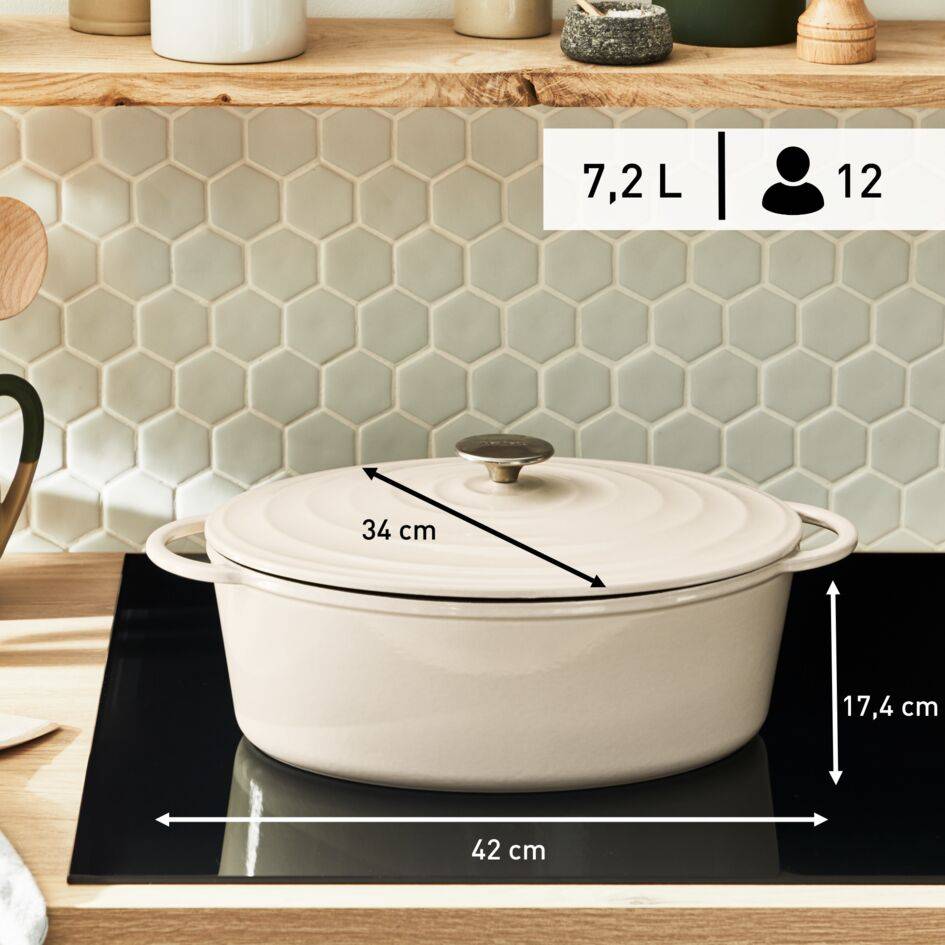 Lov Olla Ovalada 34 cm, Cocotte, Hierro Fundido, Apta Para Inducción y Horno