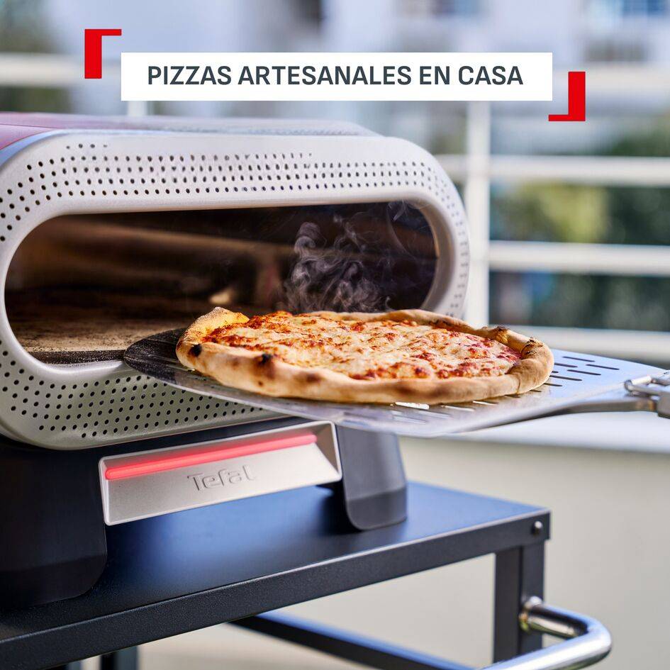 Pizza Pronto, Horno para pizza eléctrico, Pizza artesana en casa, Piedra giratoria automática, 4 niveles de temperatura manual, Pala incluida, Doble resistencia, 400º, Aviso LED precalentamiento