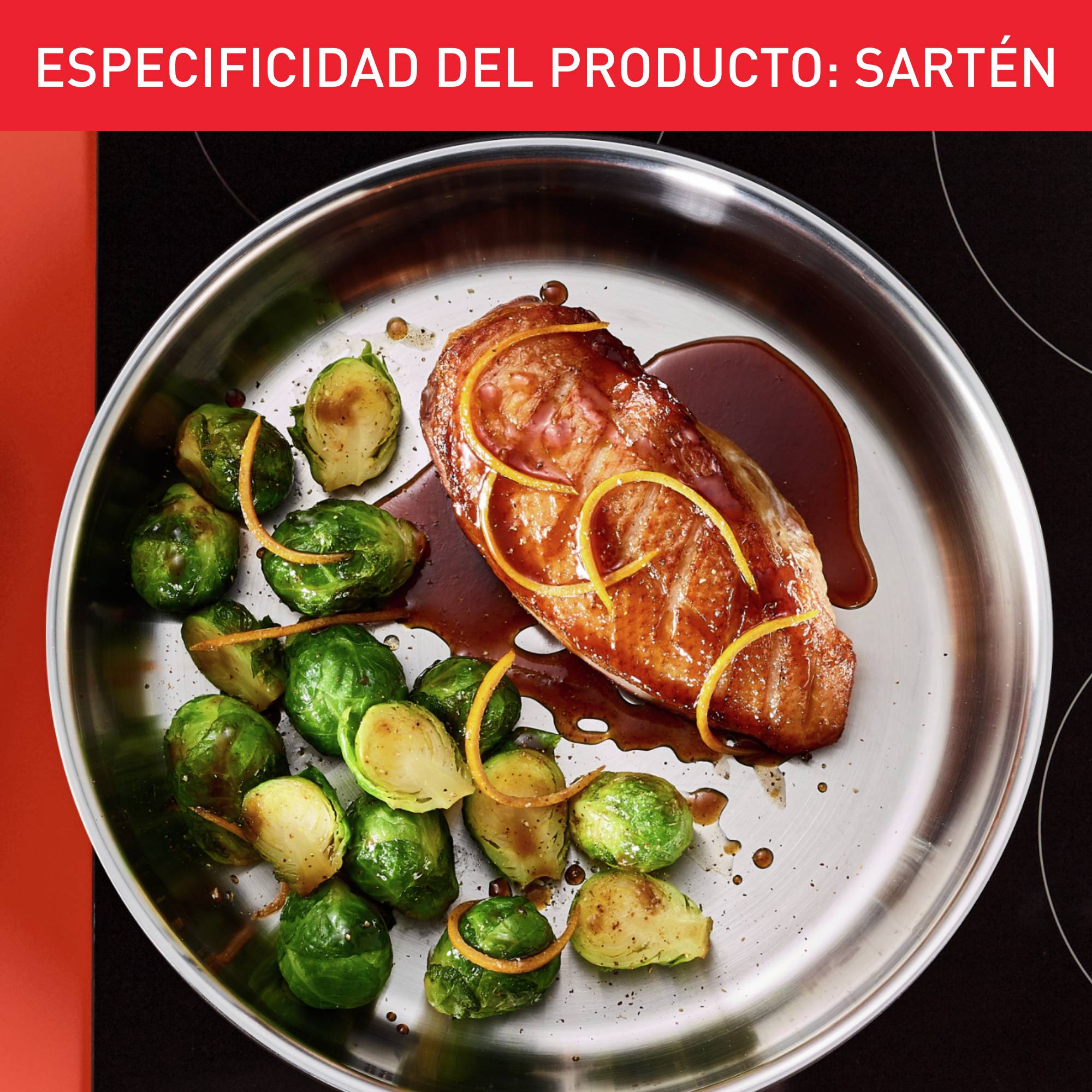 Ingenio Emotion, Sartén 24 cm, Acero Inoxidable, Sin Revestimiento, Apilable, Inducción