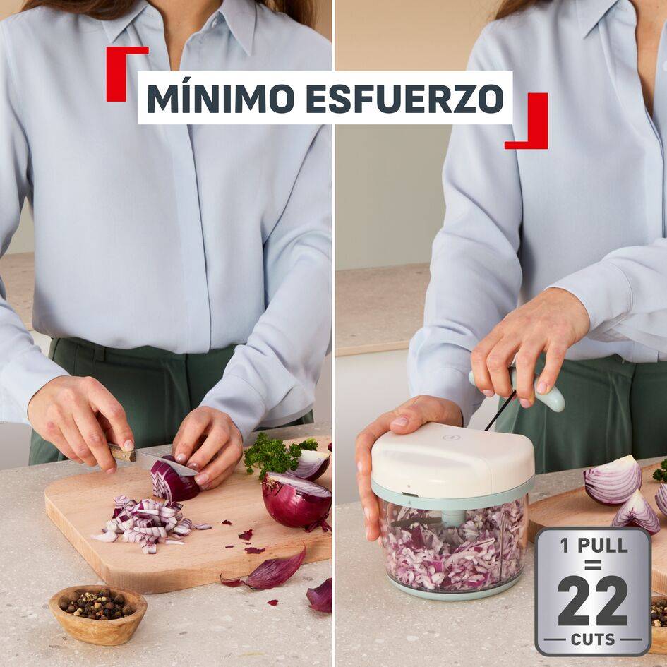 Picadora manual de 5 segundos, 3 cuchillas de acero inoxidable, Resultados rápidos, Fácil de usar, Blanco