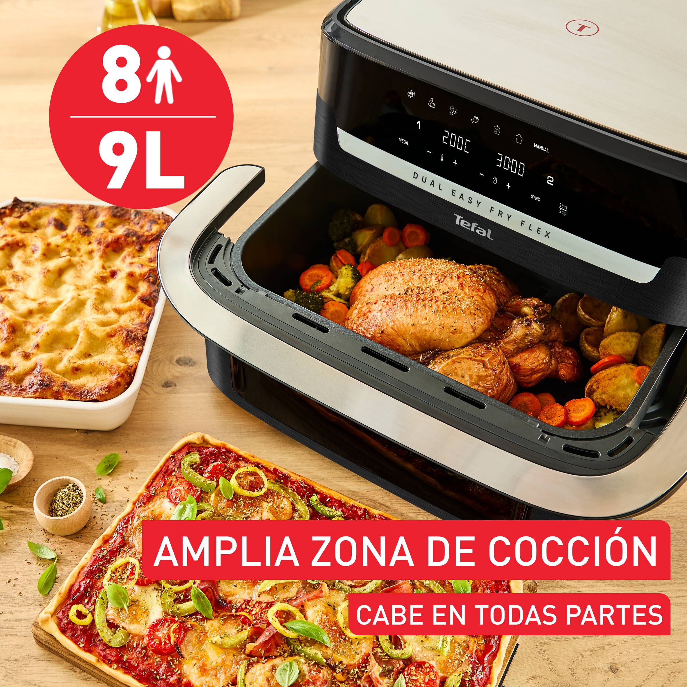 Dual Easy Fry Flex, Freidora Aire con Separador FlexCook, 9 L, 7 programas, Hasta 8 personas, Negro