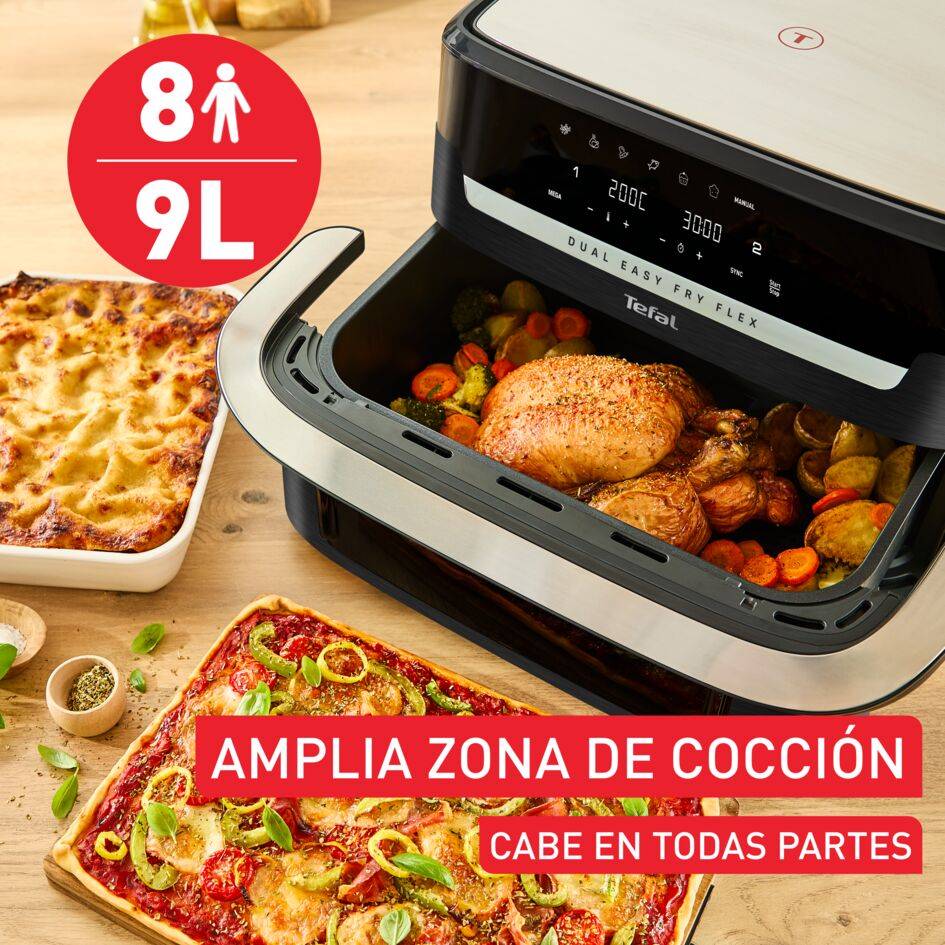 Dual Easy Fry Flex, Freidora Aire con Separador FlexCook, 9 L, 7 programas, Hasta 8 personas, Negro