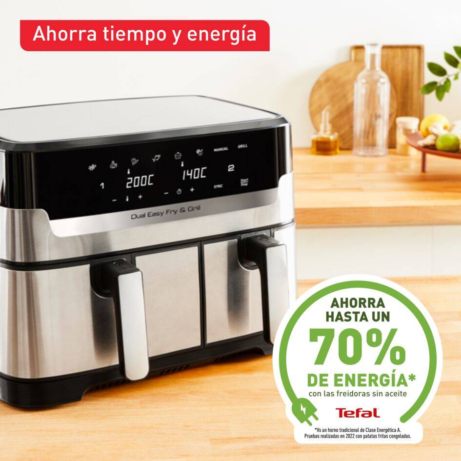 Dual Easy Fry & Grill, Freidora de aire, Doble Cesta, 8,3&nbsp;L, 8 Programas Automáticos, Inox