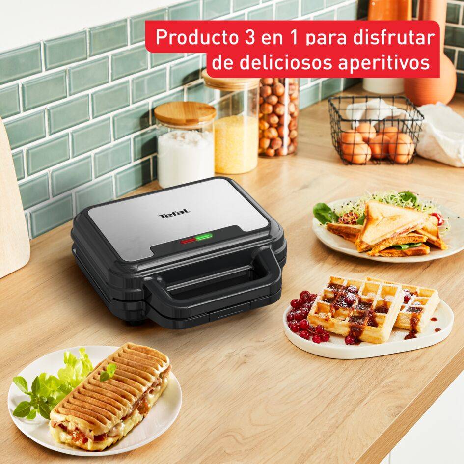 UltraCompact 3 en 1, Gofrera, sandwichera y prensa para panini, Inox