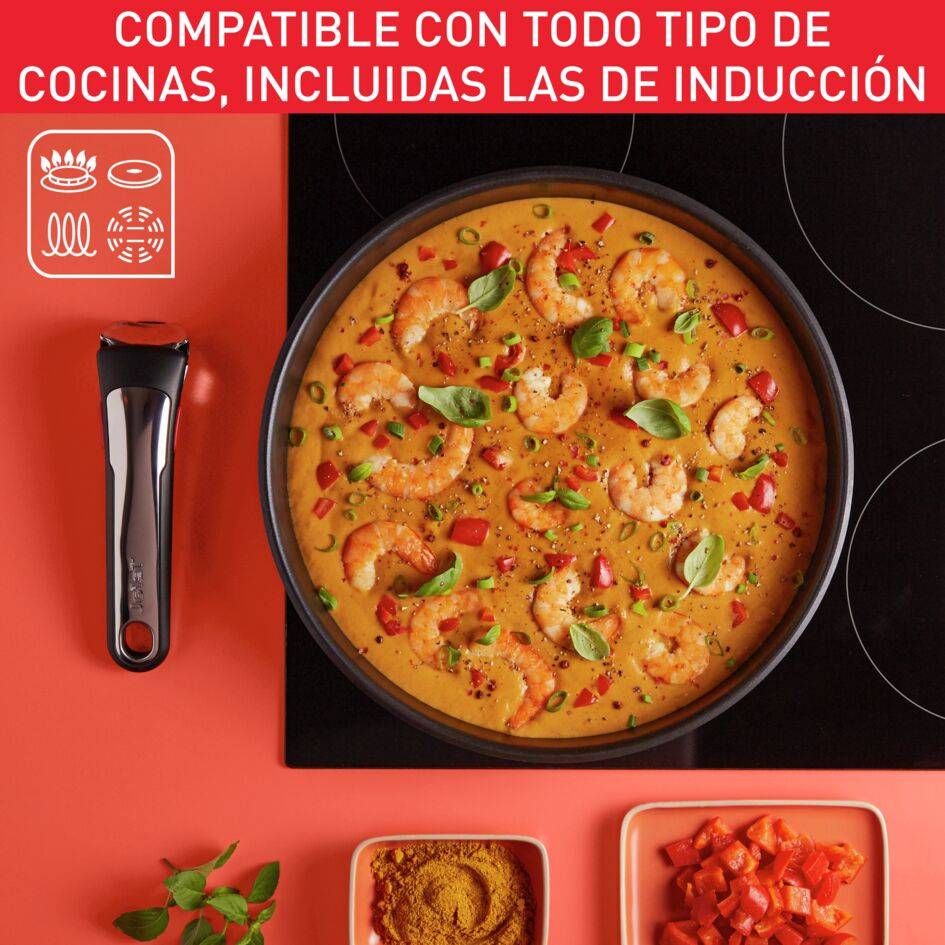 Ingenio Preference On, Set de cocina 13 piezas + 2 Mangos extraíbles, Acero inoxidable 18/10, Revestimiento antiadherente, Inducción