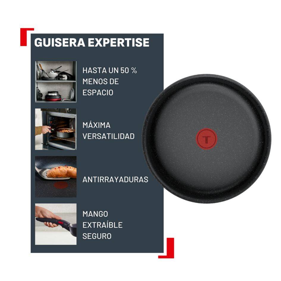 Ingenio Expertise Guisera de 24 cm, Apilable, Revestimiento antiadherente,  Thermo-Signal, Inducción