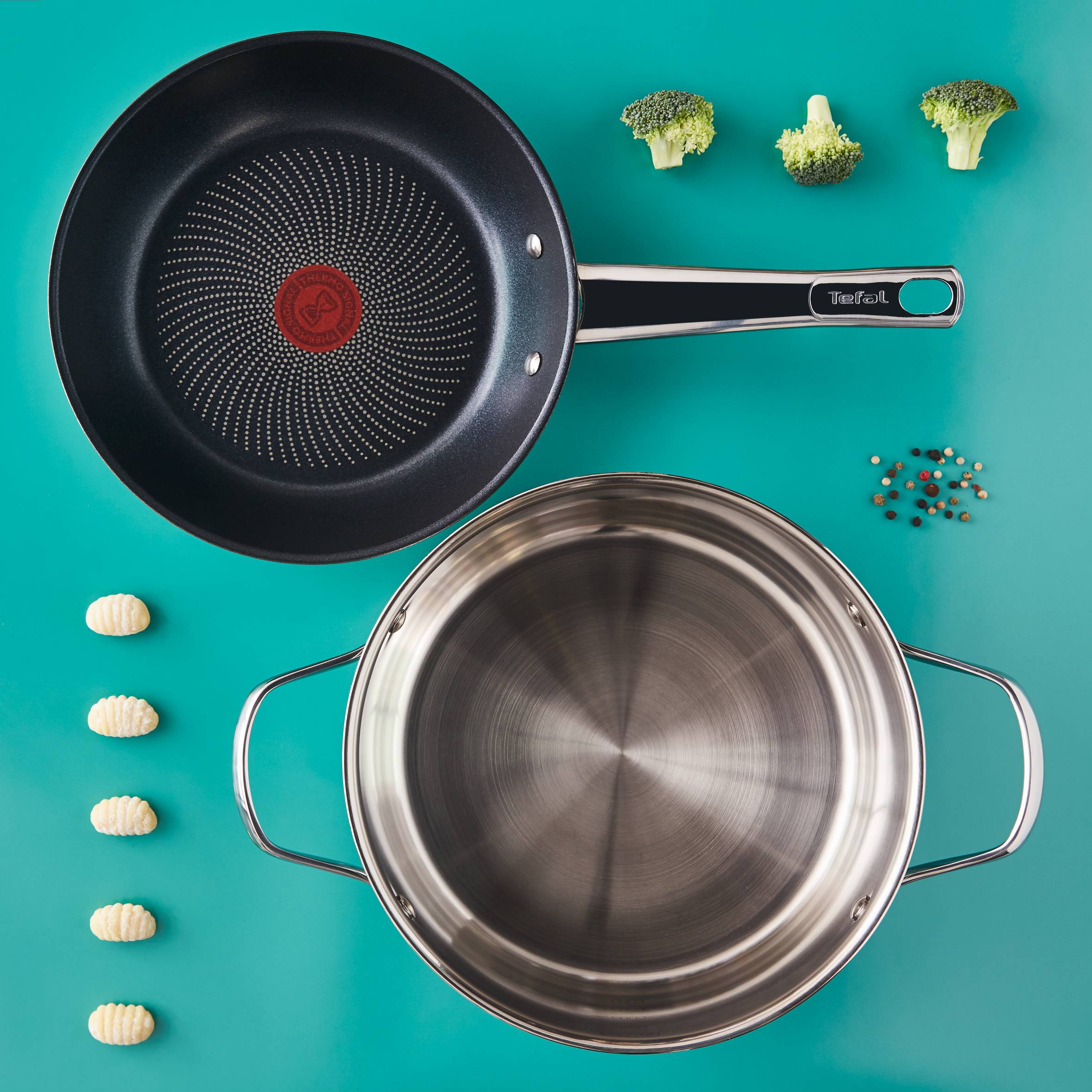 Cook Eat, Set de 2&nbsp;sartenes de 24/28&nbsp;cm, Mango Fijo, Acero Inoxidable, Inducción