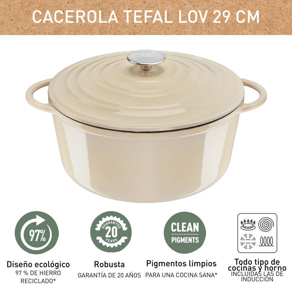 LOV, Cacerola de 29 cm, Diseño Eco, Incluye Tapa, Beige