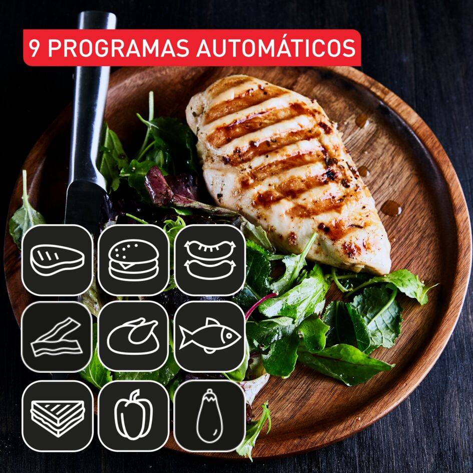 OptiGrill+ XL Upgrade, Parrilla inteligente, 9 programas automáticos, Inox, Superficie de cocción de 40x20 cm