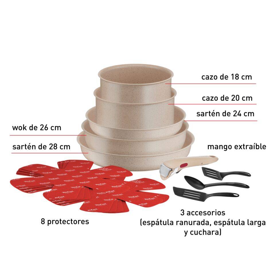  Ingenio Delight On, Set de cocina de 17&nbsp;piezas, Mango extraíble, Apilable, Revestimiento antiadherente, Inducción