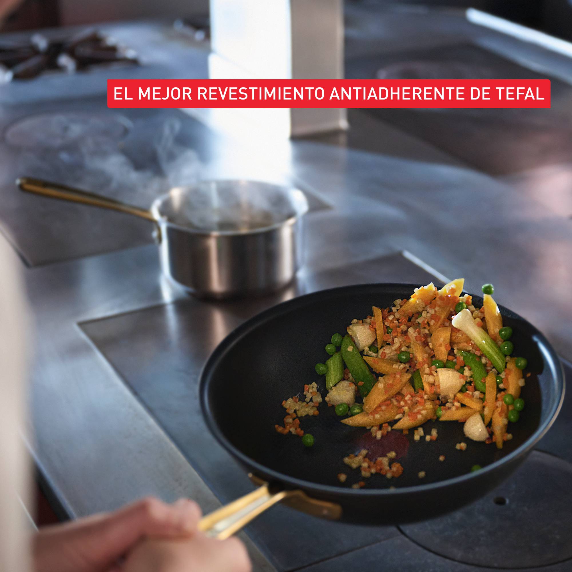 Tefal x Bocuse, Wok de 28 cm, Aluminio, Revestimiento antiadherente, Apta para horno, Inducción, Mango remachado dorado