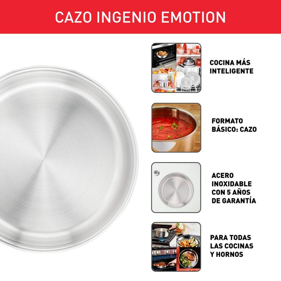 Ingenio Emotion, Cazo, 16 cm, Acero Inoxidable, Sin Revestimiento, Apilable, Inducción