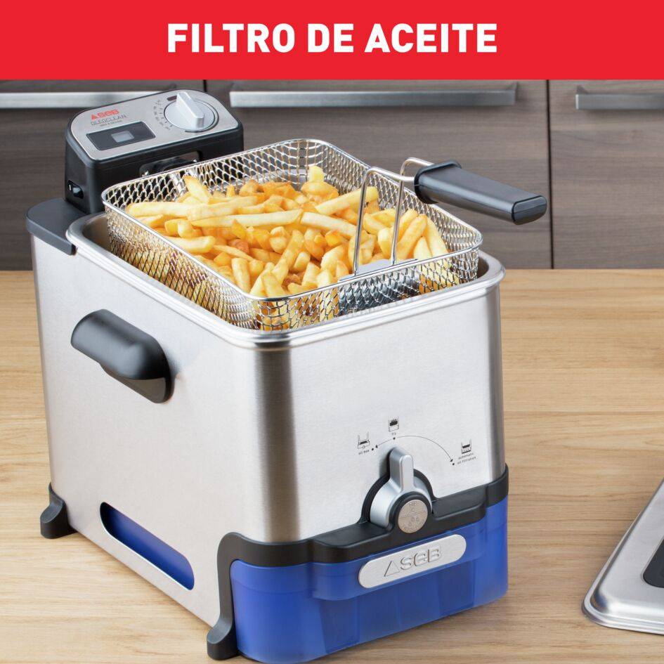 Oleoclean, Freidora de Gran Capacidad, 3,5 L de Aceite, 1,2kg de Comida, con Filtrado Automático y Temporizador Digital