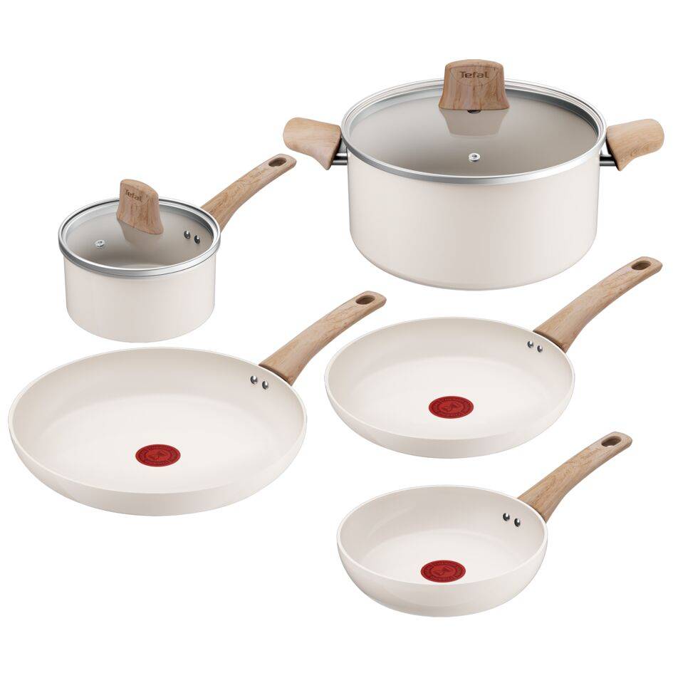 Cera Bright, Set de cocina de cerámica, Sartén 20/24/28 cm, Cazo 16 cm, Olla 24 cm, 2 tapas, Revestimiento antiadherente, Indicador de calor