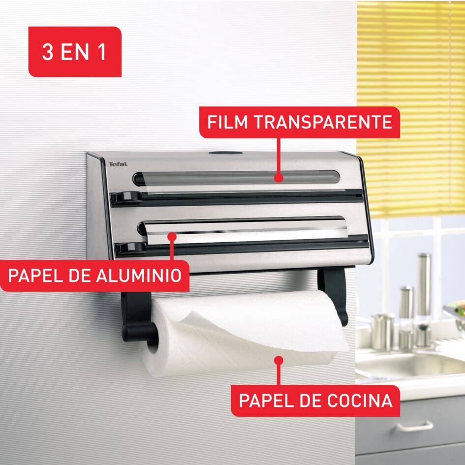 Ingenio Utensilios de cocina, Triple Dispensador, Papel de cocina, Papel de aluminio, Film transparente