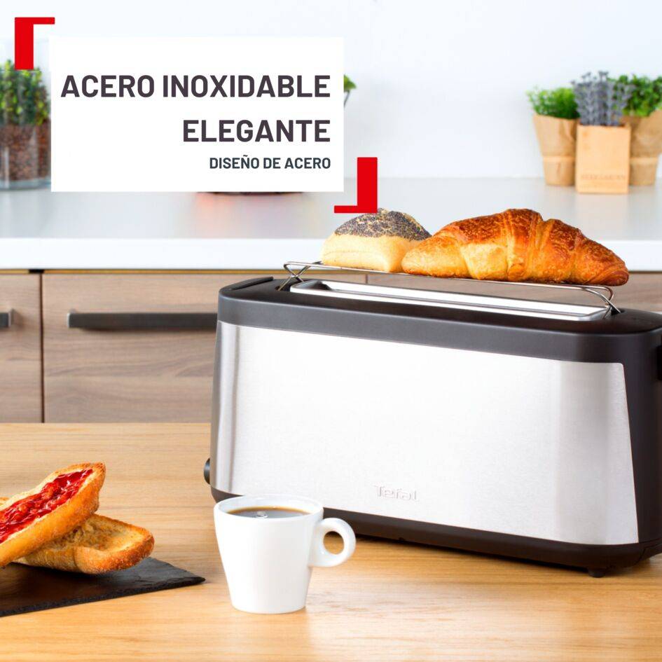 Element Tostadora, Tostadora de Ranura Larga, Calientapanes, 7 Niveles de Tostado, Acero Inoxidable y Negro