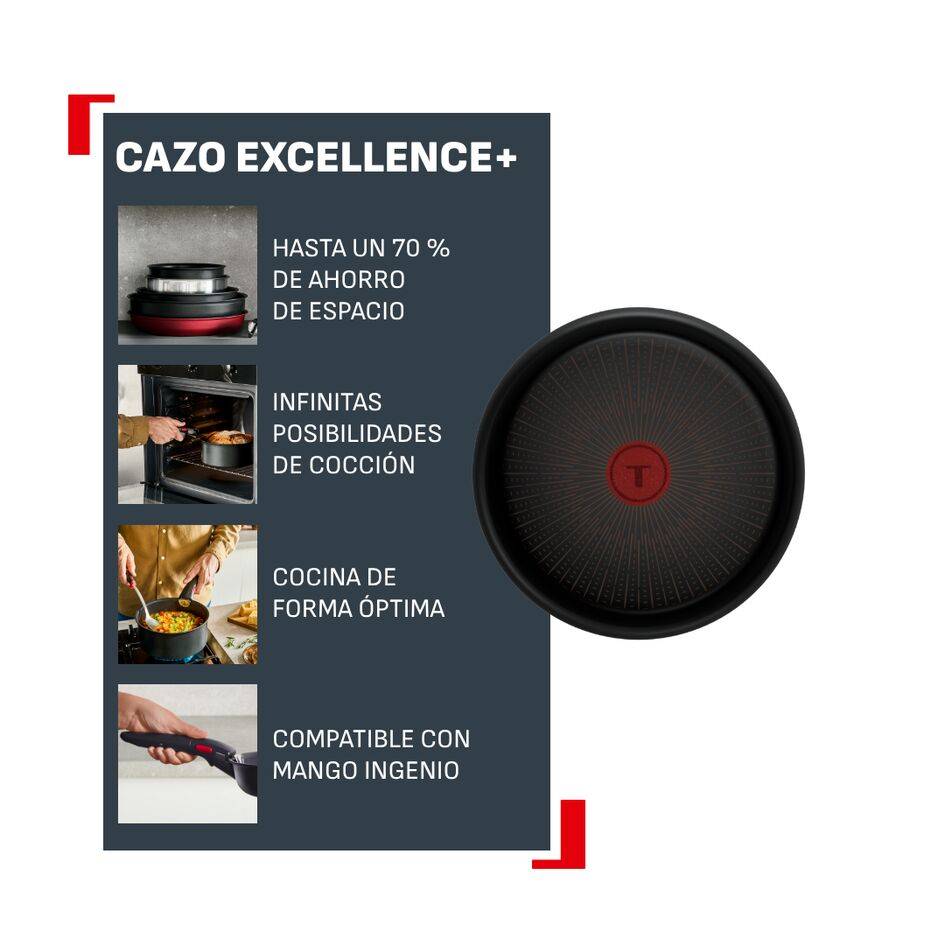 Ingenio Excellence+ Cazo 18 cm, Apilable, Mango extraíble, Revestimiento antiadherente, Compatible con inducción