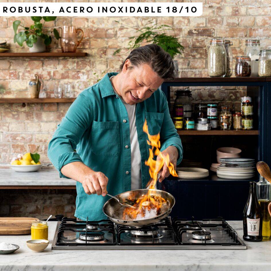 Jamie Oliver by Tefal Cook Smart, Sartén de 28 cm, Acero inoxidable sin antiadherente, Inducción