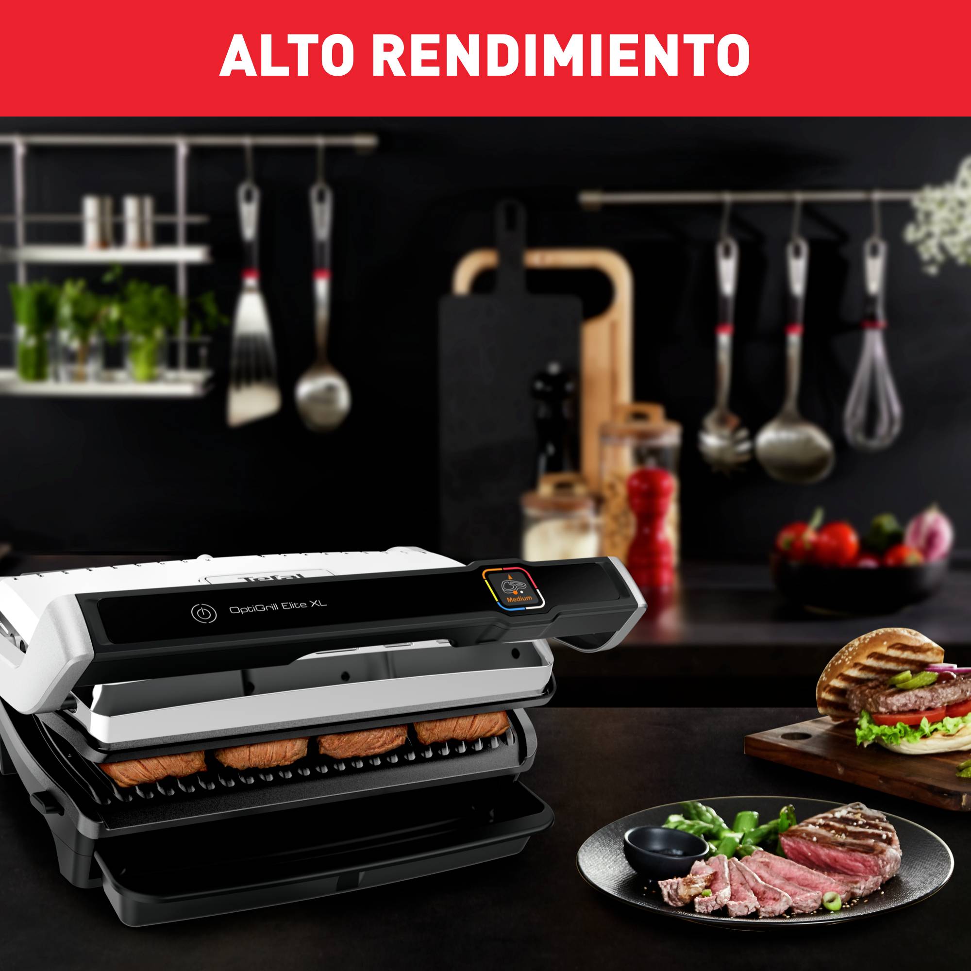 Optigrill Elite XL, Grill, 16 Programas, 6 Personas, Inox, Superficie de cocción de 40x20 cm