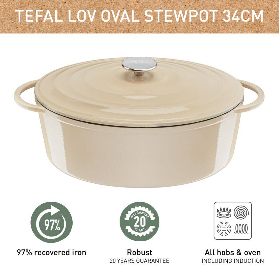 Lov Olla Ovalada 34 cm, Cocotte, Hierro Fundido, Apta Para Inducción y Horno