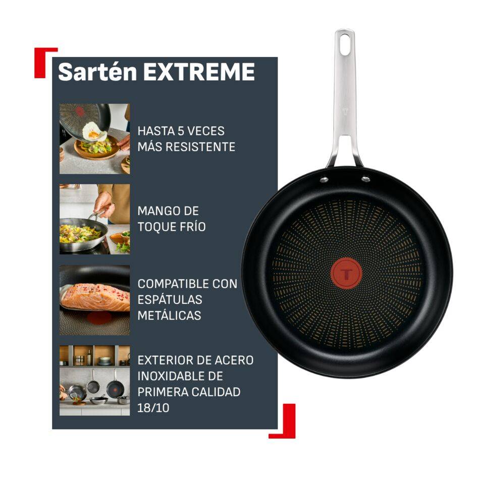 Extreme Sartén de 28 cm, Acero inoxidable premium, Revestimiento antiadherente, Thermo-Signal, Compatible con inducción