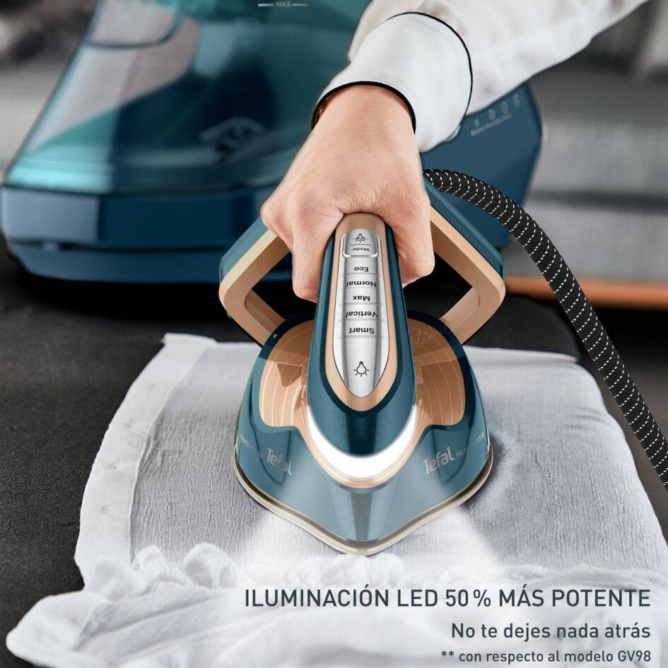 Centro de planchado Pro Express Vision Max de Tefal, vapor potente de 215 g/min, iluminación led, 6 ajustes versátiles