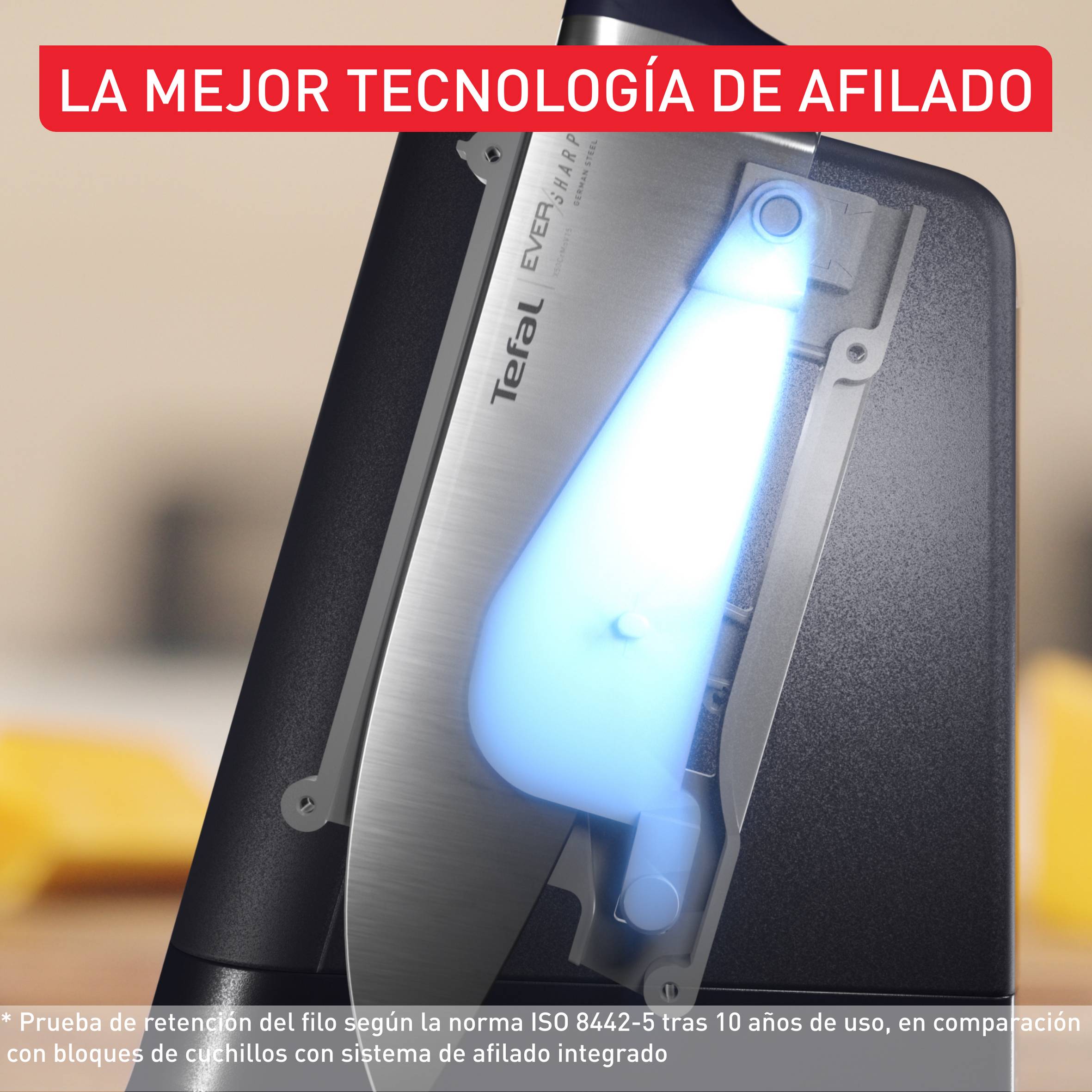 EverSharp Pro, Set de 5 Cuchillos Autoafilables + Bloque, Afilador integrado, Afilado duradero