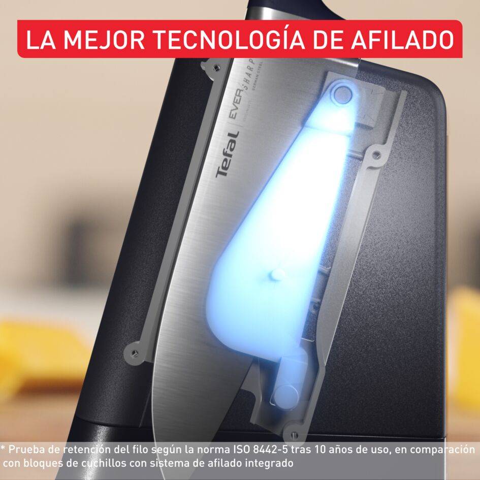 EverSharp Pro, Set de 5 Cuchillos Autoafilables + Bloque, Afilador integrado, Afilado duradero