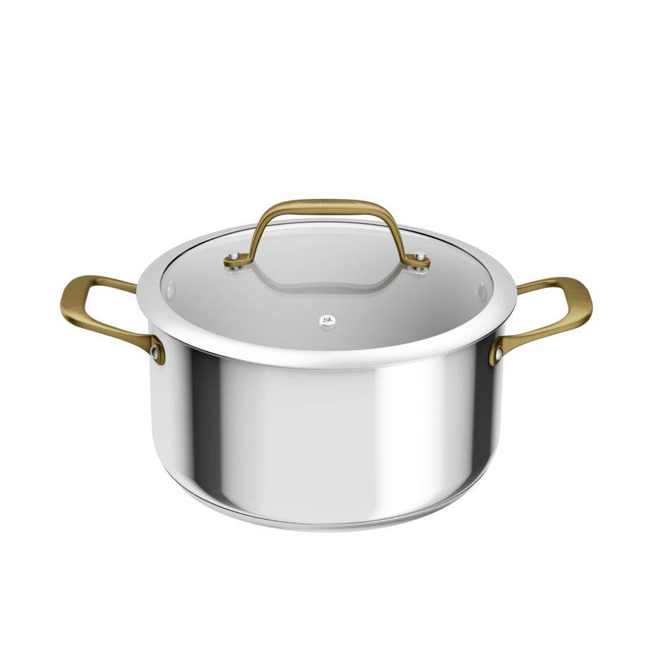 Tefal & Bocuse&nbsp;Olla de 24 cm, Inducción, Sin revestimiento, Acero, Mango fijo dorado