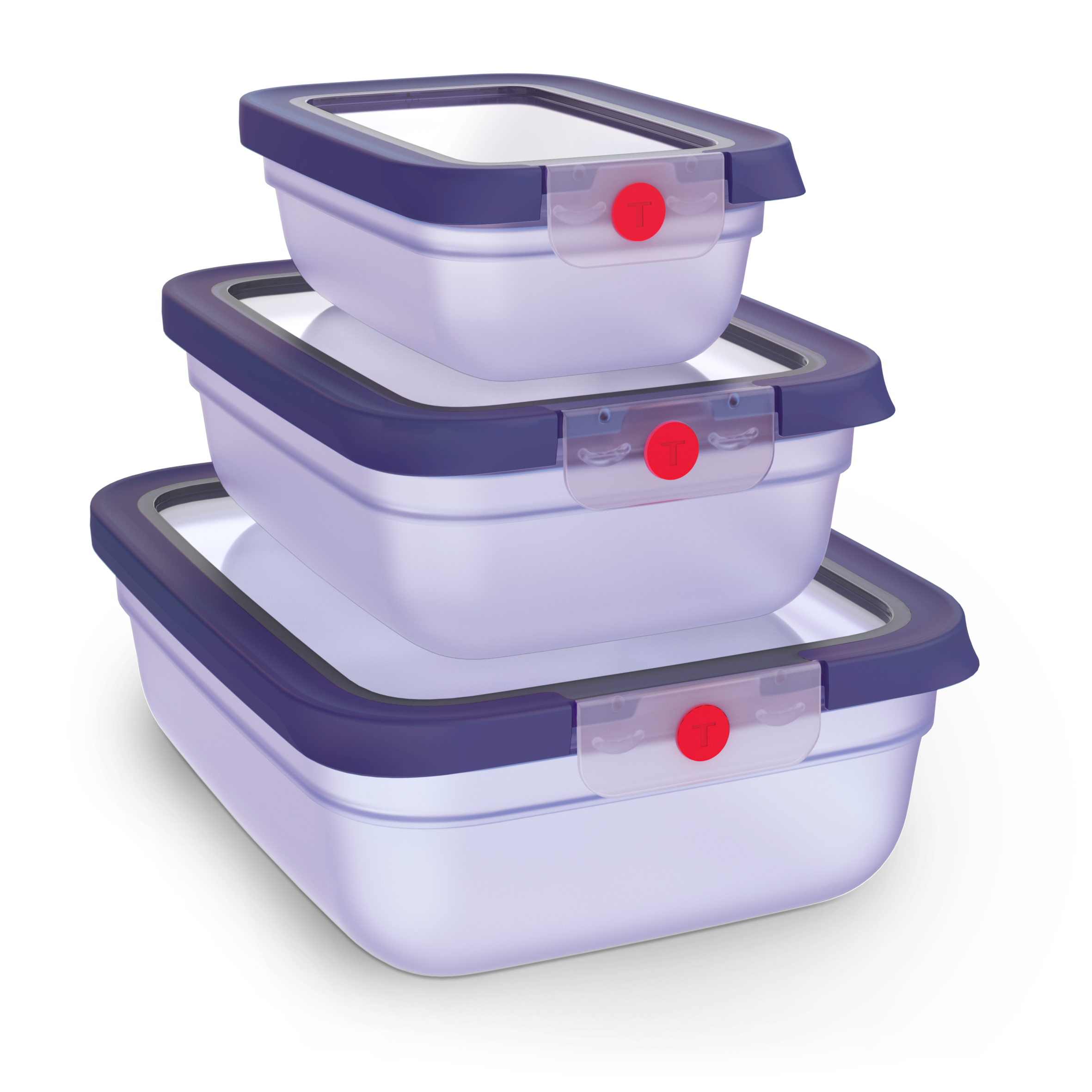 TEFAL oneClick, Set de 3 piezas, Herméticos, Sistema One-Click, Violeta, x3 (0,50 L / 17,6 FLOZ, 1,20 L / 42,2 FLOZ, 2,30 L / 81,0 FLOZ)