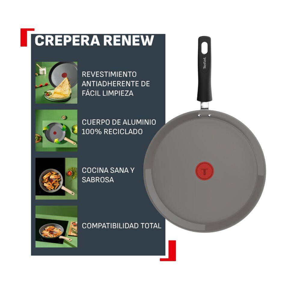 Renew, Sartén para tortitas de 28 cm, Revestimiento cerámico antiadherente, Cuerpo de aluminio 100% reciclado, Thermo-Signal, Compatible con inducción