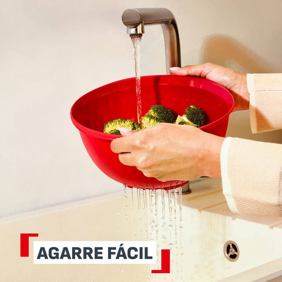 Ingenio+ Colador, Utensilio de cocina, Uso fácil, Fácil de limpiar, Rojo
