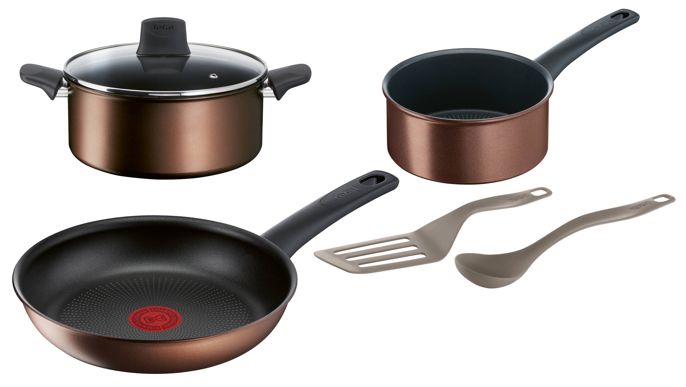Resource Set de 6 piezas sartén 26 cm, cacerola 18 cm, olla 24 cm, cuchara, espátula