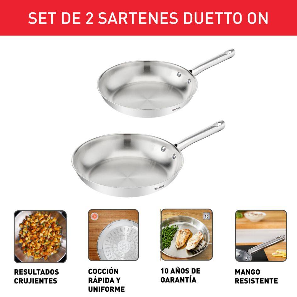Duetto On, Set de 2 piezas, Sartenes 24/28 cm, Acero inoxidable, Inducción, Mango Fijo