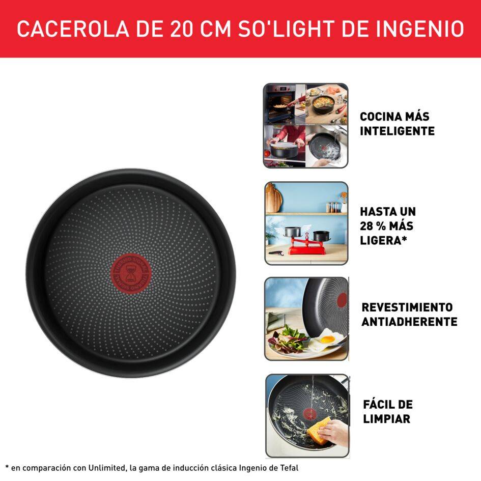 Ingenio So'Light, Cazo de 20 cm, Ligera, Inducción, Revestimiento Antiadherente