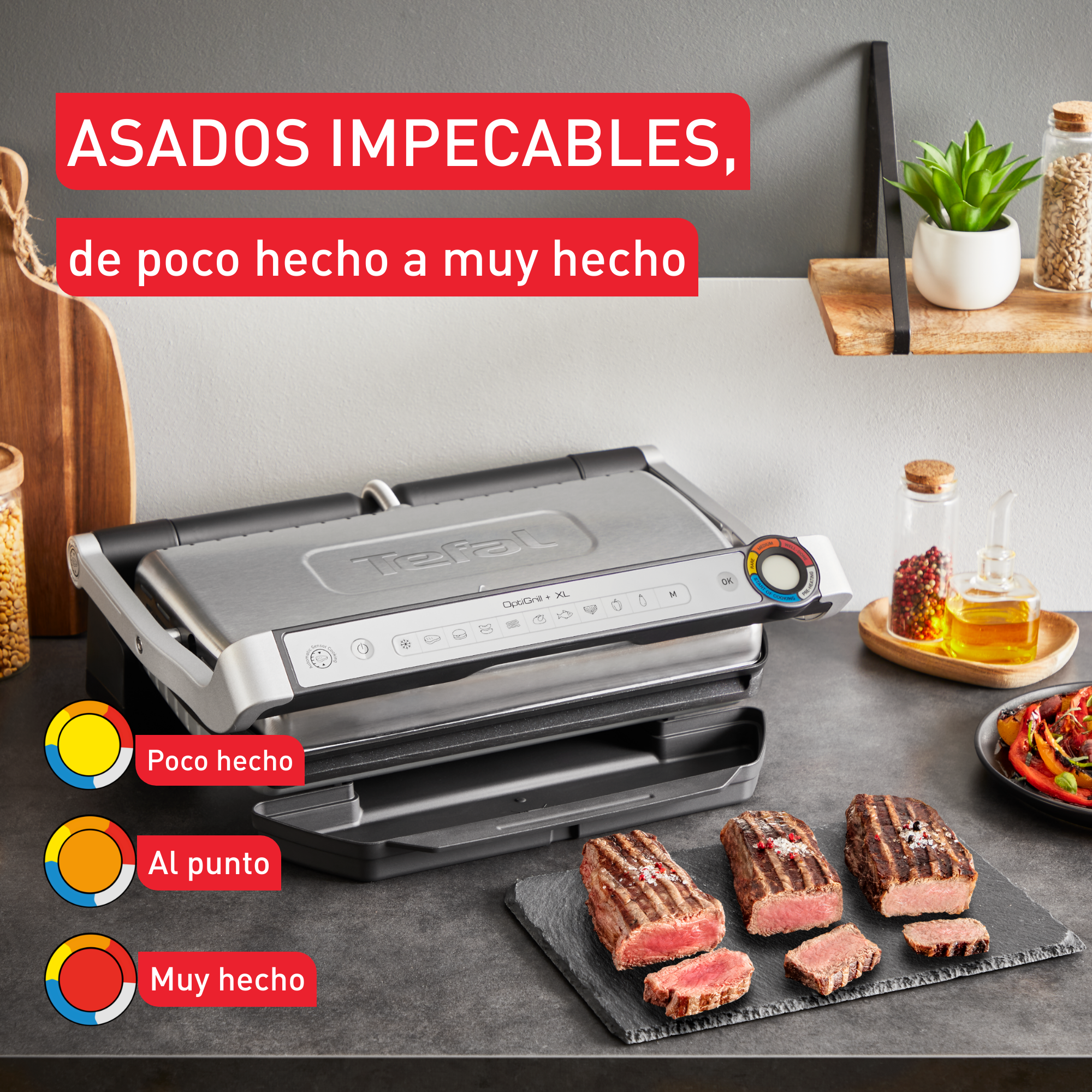 OptiGrill+ XL Upgrade, Parrilla inteligente, 9 programas automáticos, Inox, Superficie de cocción de 40x20 cm