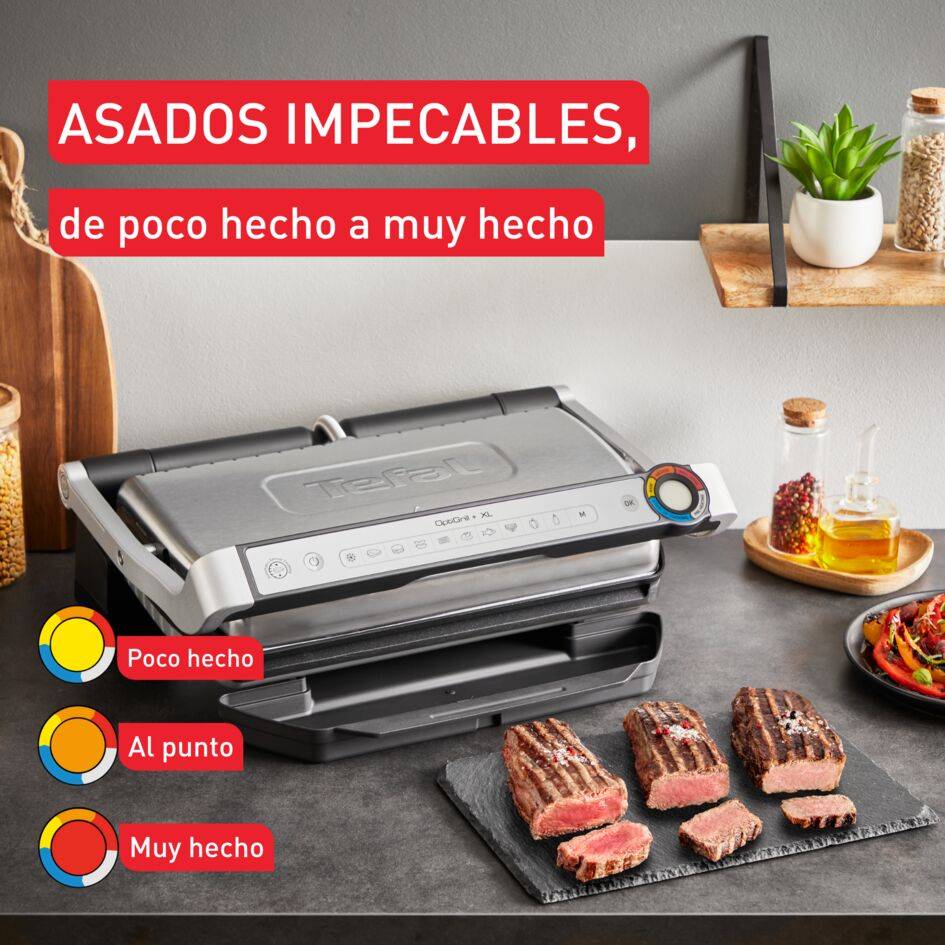 OptiGrill+ XL Upgrade, Parrilla inteligente, 9 programas automáticos, Inox, Superficie de cocción de 40x20 cm