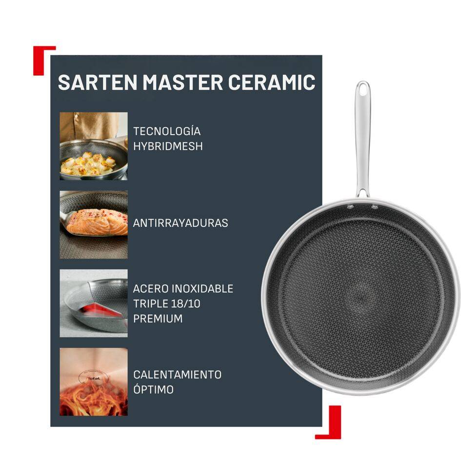 Master Ceramic Sartén 20 cm, Revestimiento antiadherente, Acero inoxidable premium, Tecnología Hybridmesh, Compatible con inducción