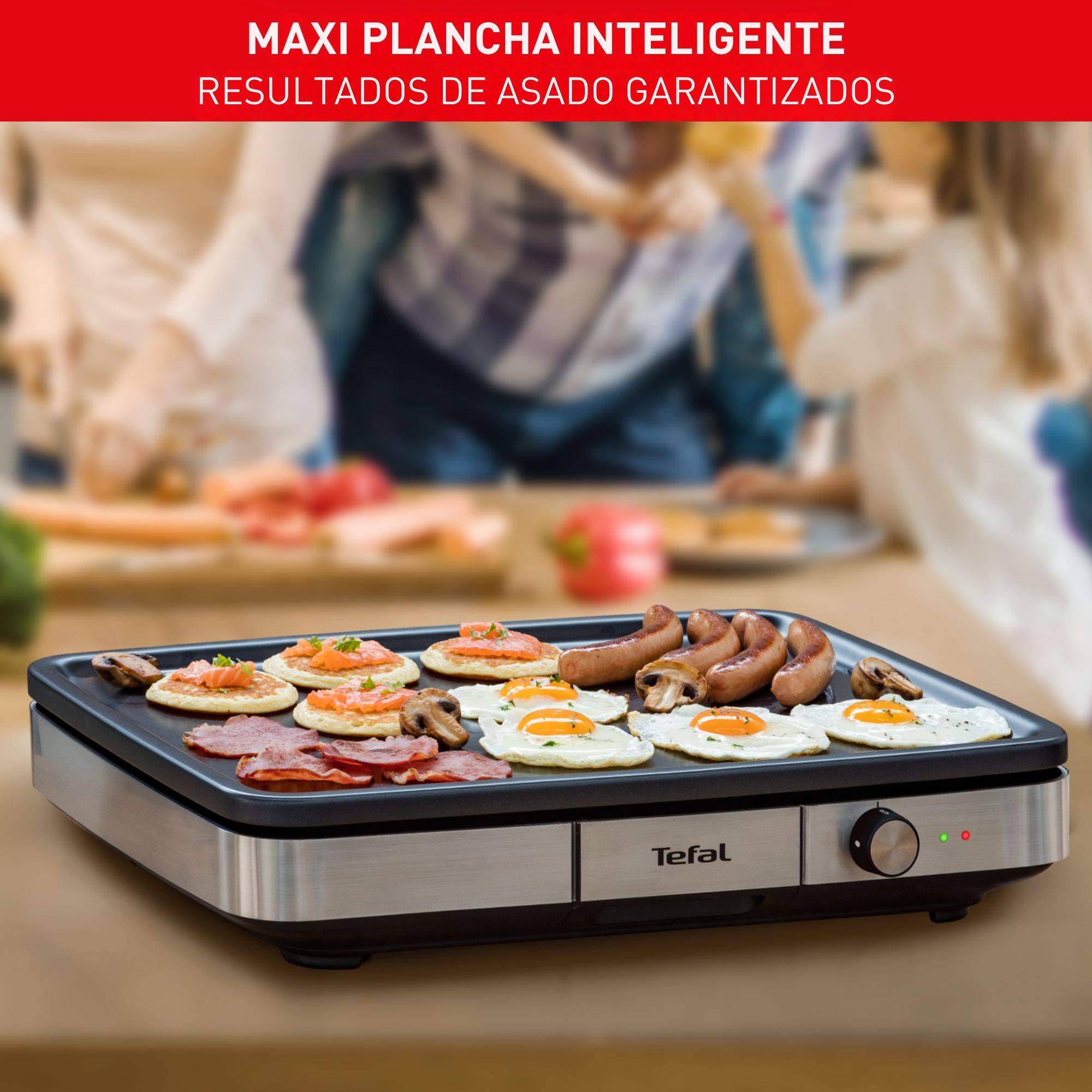 Maxi, Plancha para cocinar, 10-12 personas, 2300 W, Revestimiento Antiadherente, Inox