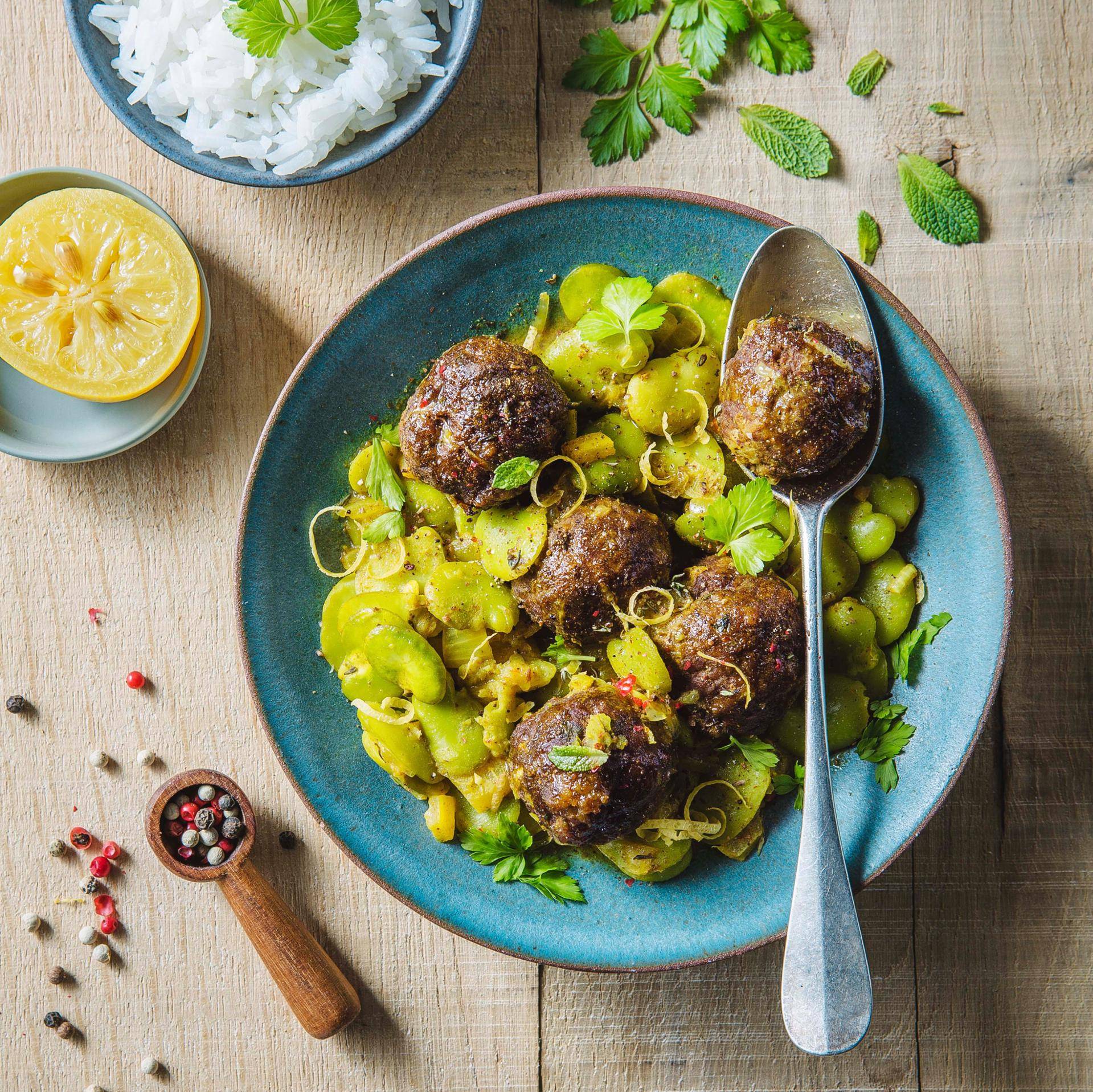 Albóndigas de ternera con habitas al limón - Receta undefined | Tefal