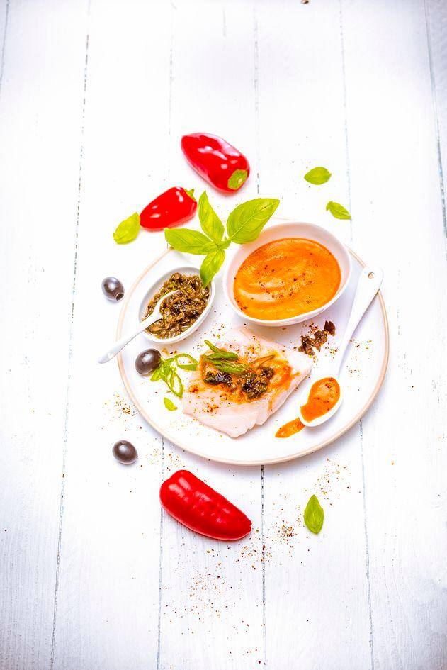 Coulis de pimientos con vinagre balsámico y aceitunas negras trituradas con albahaca - Receta Perfectmix Cook | Tefal