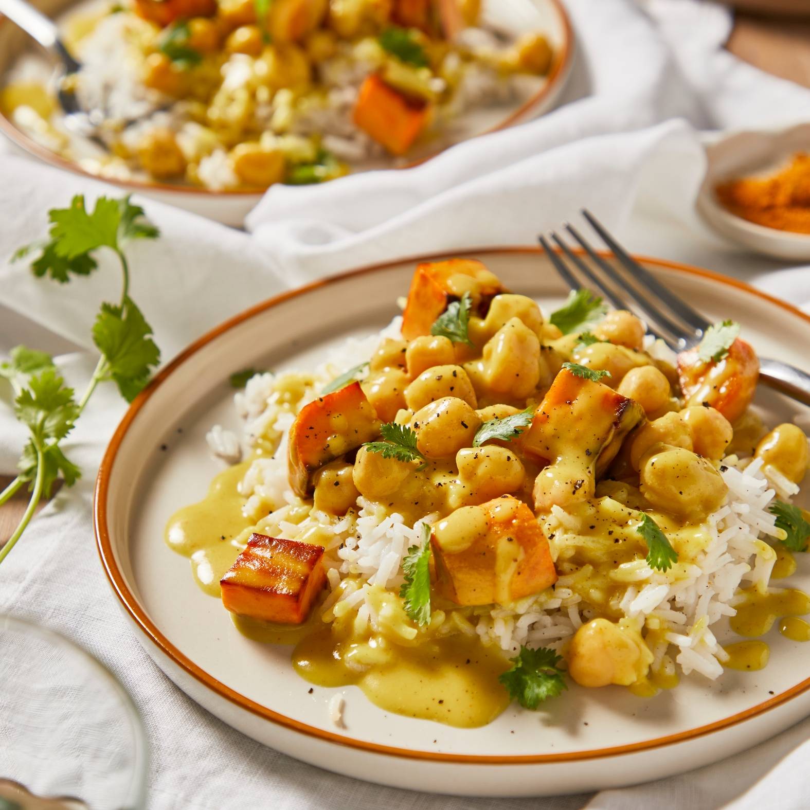 Curry de boniato y garbanzos con leche de coco y arroz basmati - Receta undefined | Tefal