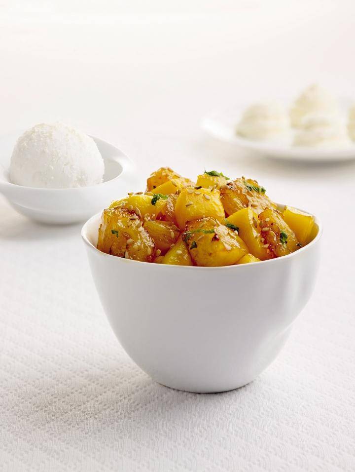 Piña y mango caramelizados con sorbete de coco - Receta Actifry 2 in 1 - 1.5kg | Tefal