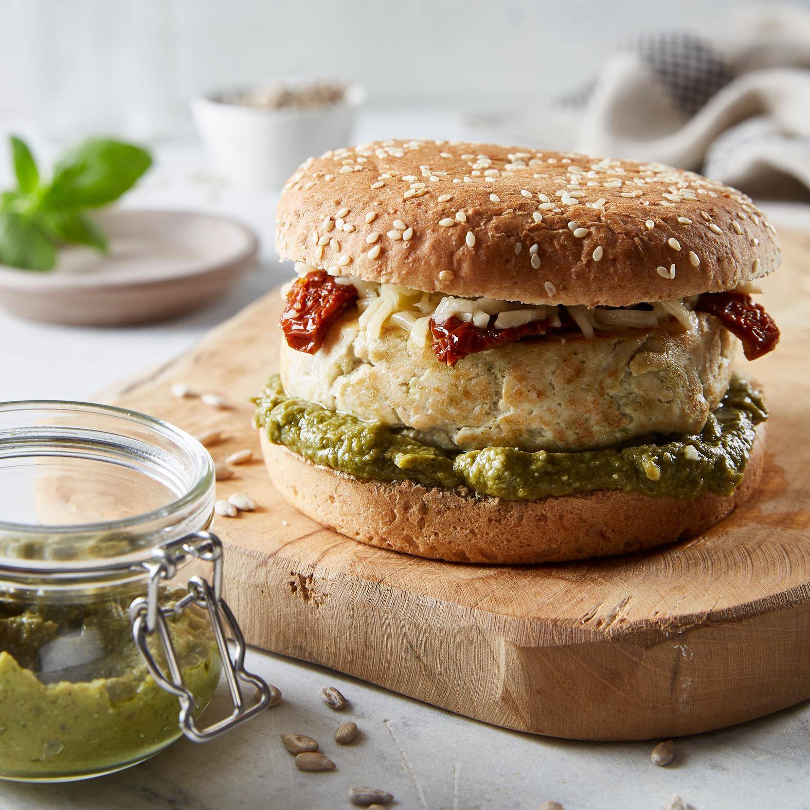 Hamburguesa de pollo con pesto de brócoli - Receta Perfectmix Cook | Tefal
