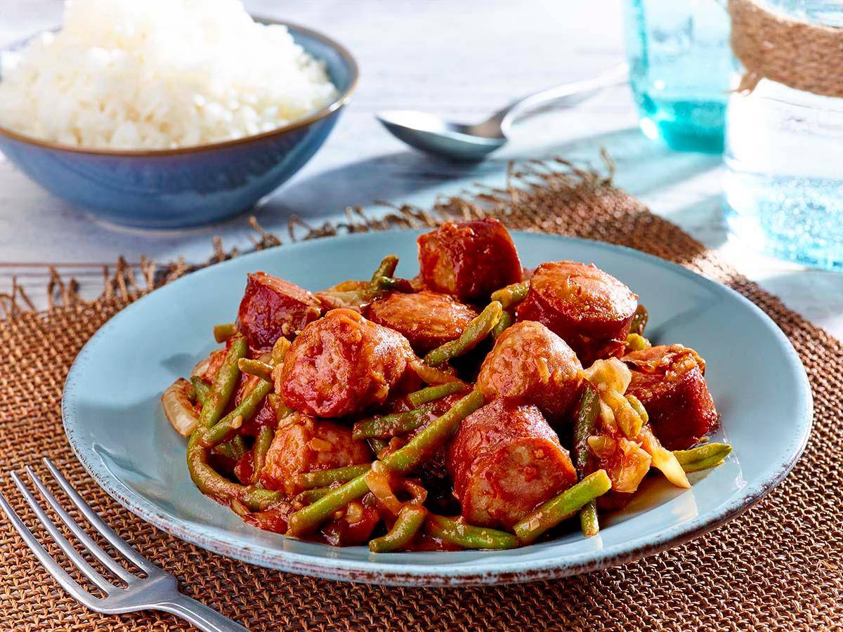 Curry de salchichas ahumadas - Receta Actifry 2 in 1 - 1.5kg | Tefal