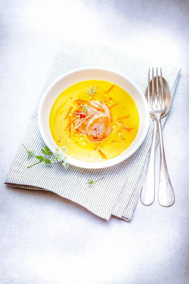 Sopa de zanahoria, hierba luisa, coco y vieiras asadas - Receta Perfectmix Cook | Tefal